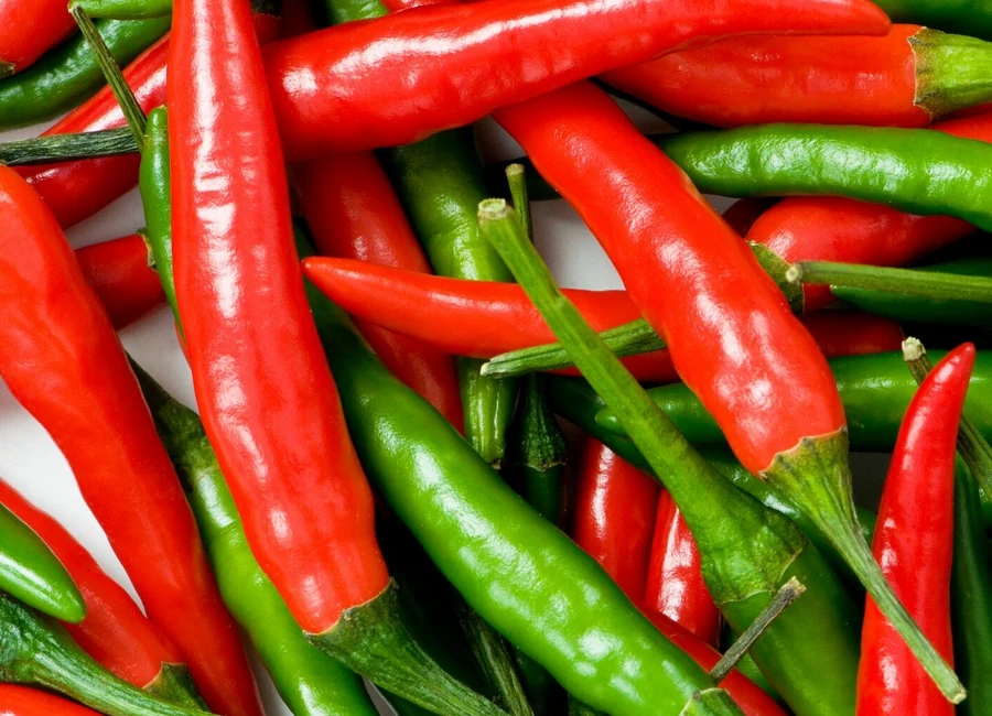 Fresh red and green hot peppers